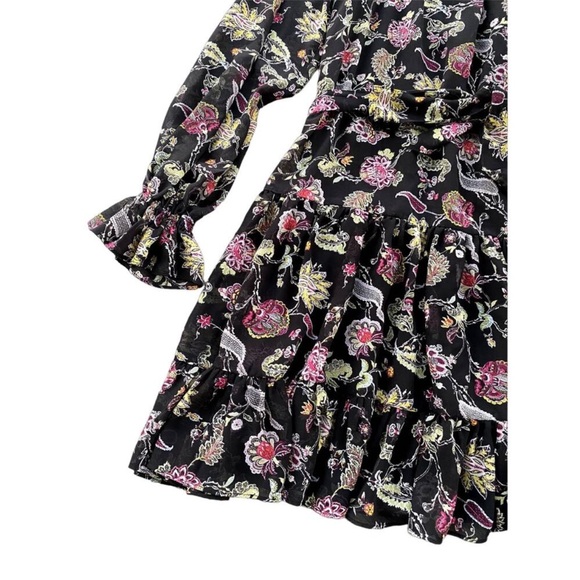 CINQ A SEPT | Black Floral Ruffle Smocked Dress, Size 4, - Picture 6 of 15